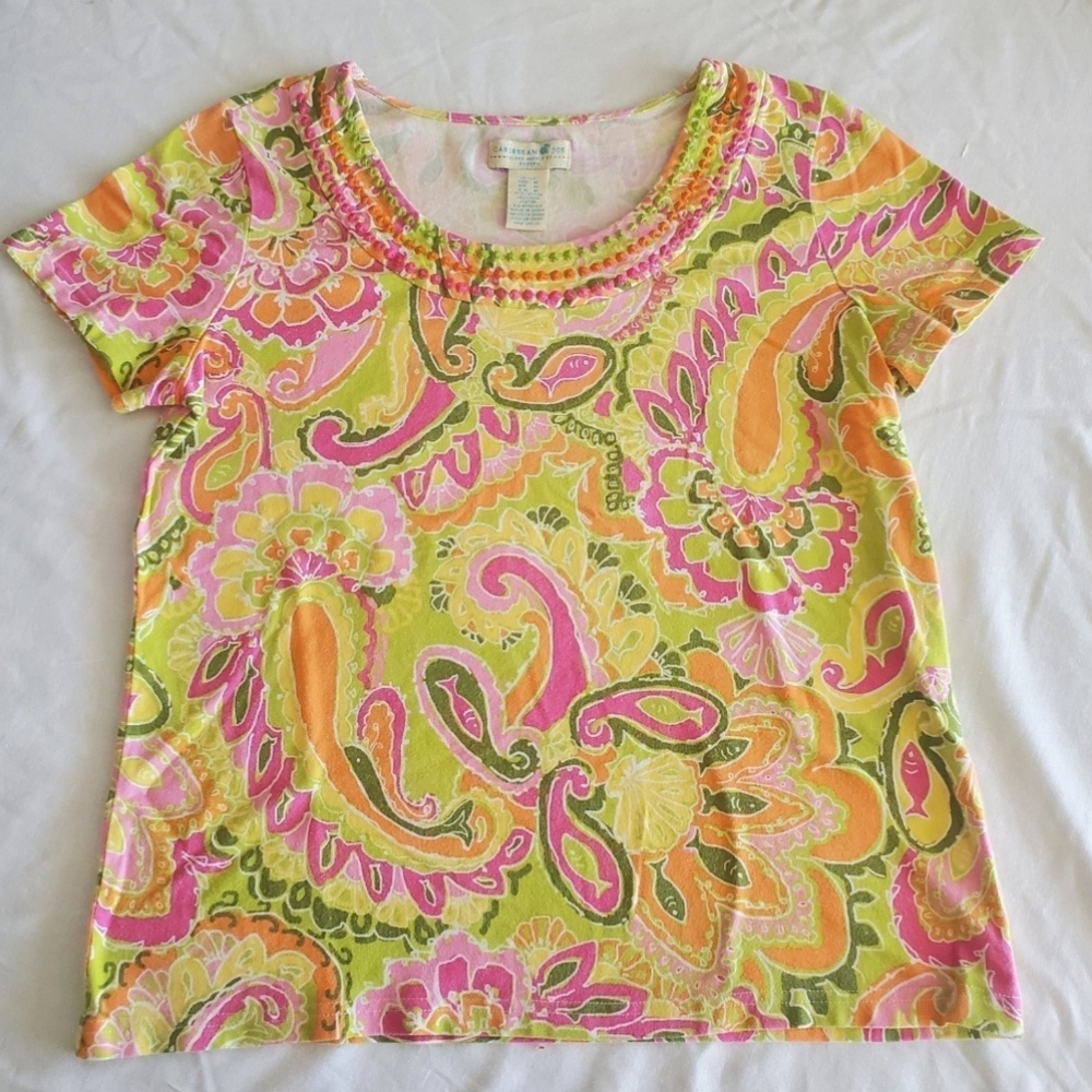 Carribbean Joe Top Womens Petite Medium T-shirt Short Sleeve